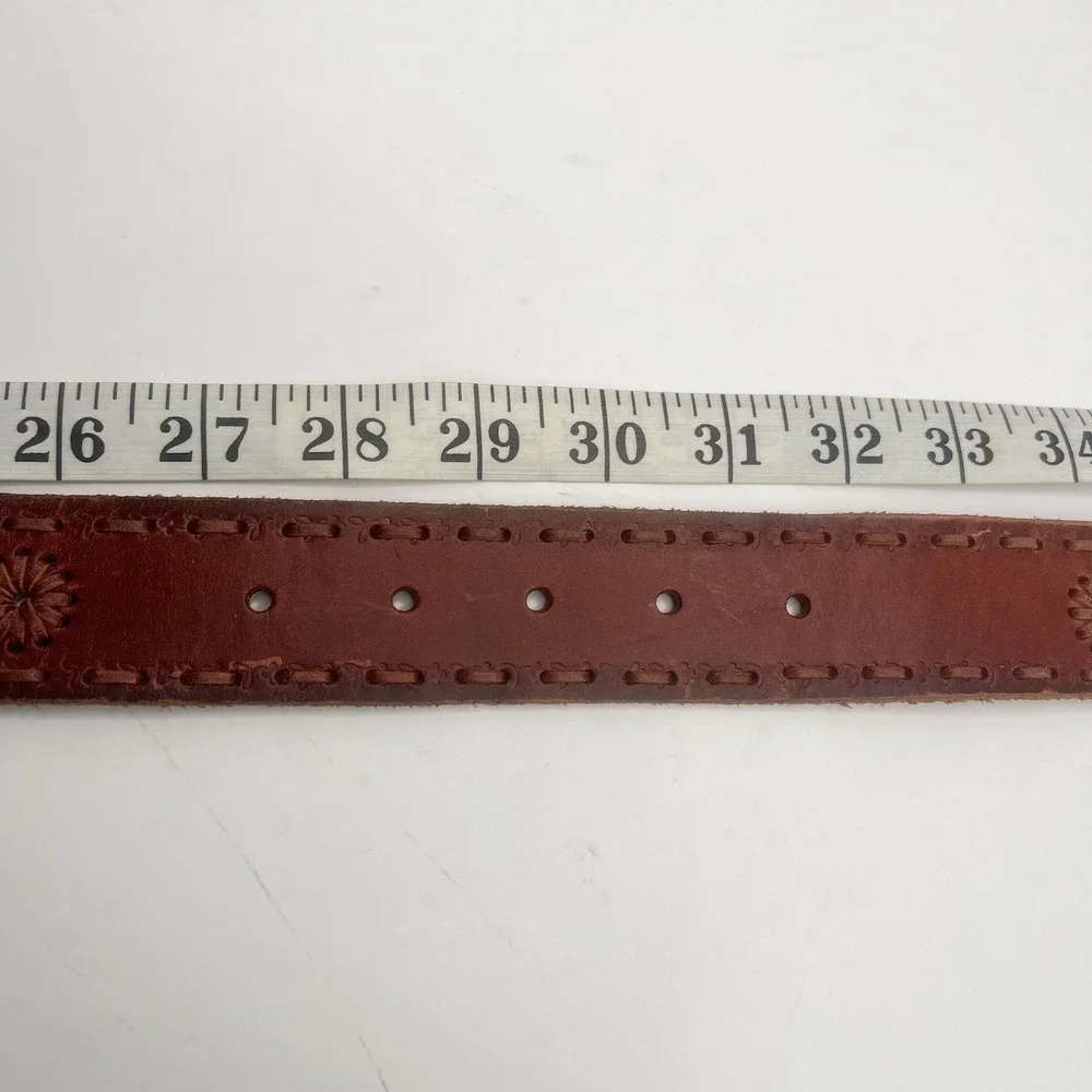 Miss Me Leather Floral Decor Stitching Belt Small Brown Rhinestones Bling Boho‎